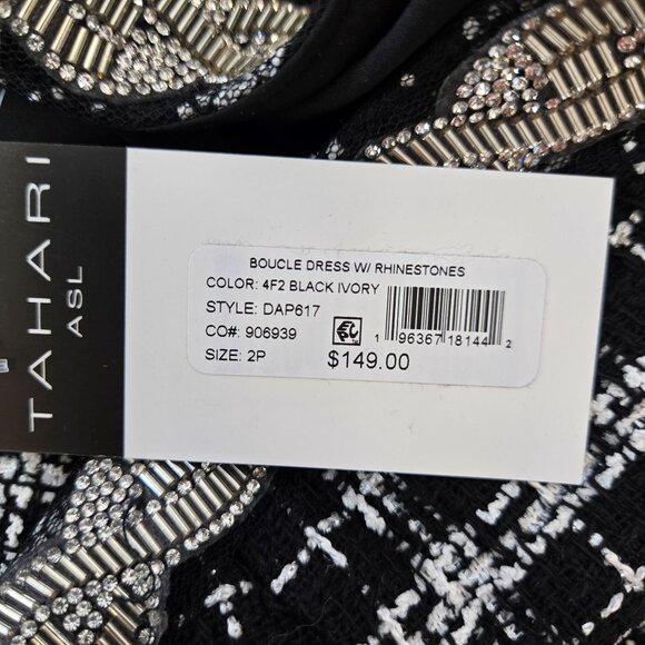 NWT Tahari ASL Boucle Tweed Mini Dress with Rhinestones Size 2 Petite - Picture 4 of 7